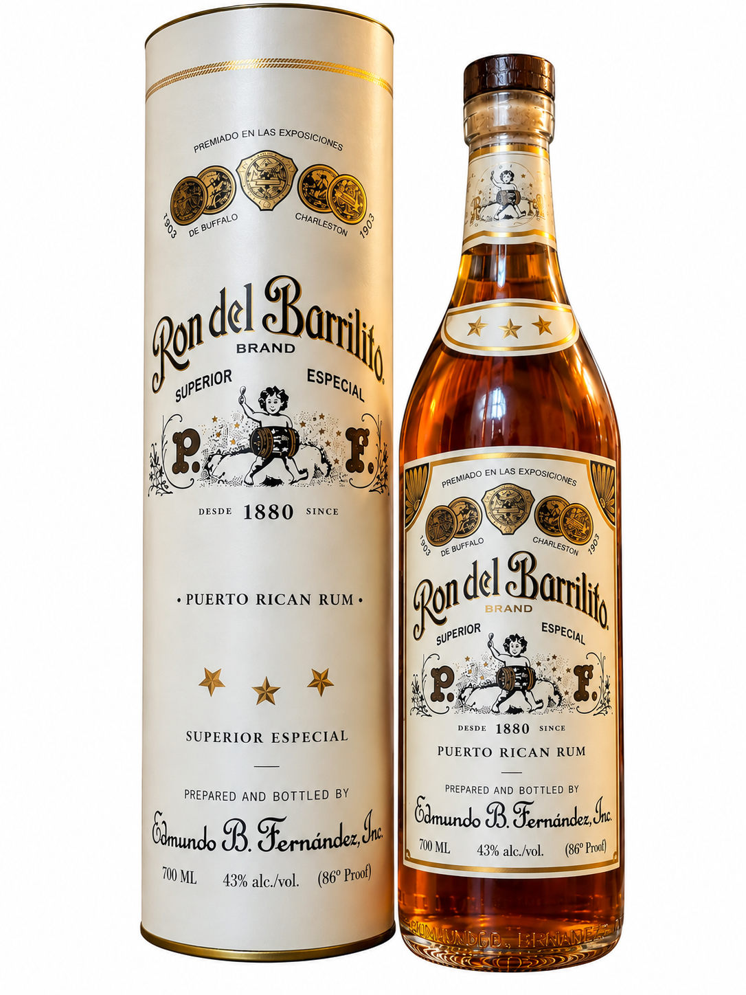 Botella de Ron del Barrilito 3 Estrellas de Puerto Rico